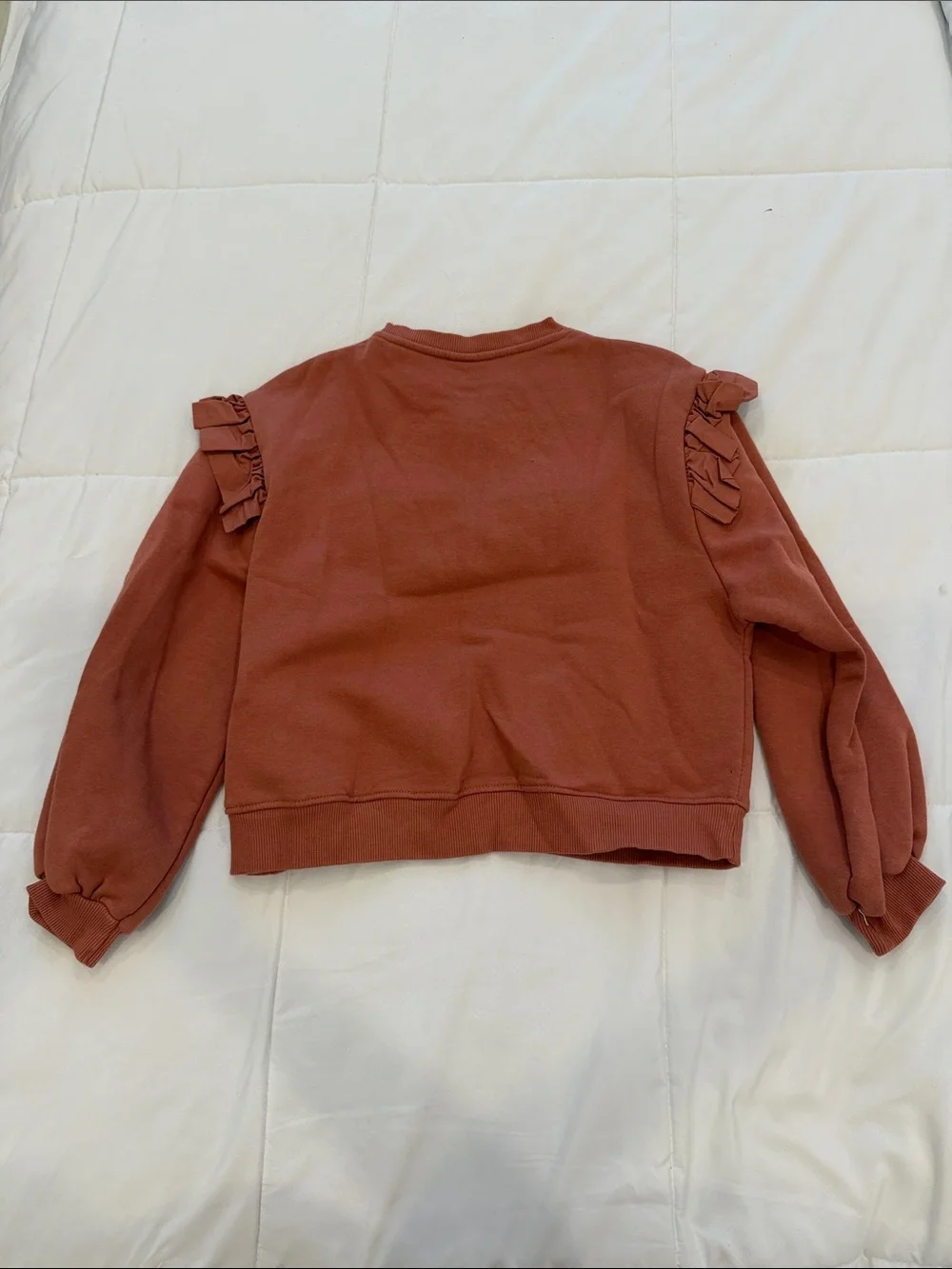 Zara Ruffle Shoulder Sweatshirt in Rust Orange
